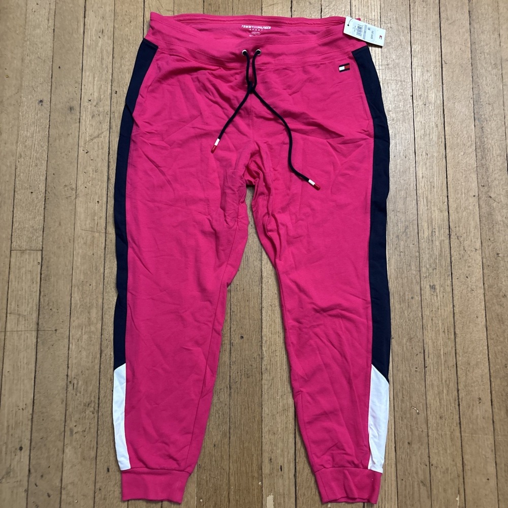 Tommy Hilfiger Sport Pink Colorblock Joggers 1X Plus Lounge Pants New MSRP 59.50
